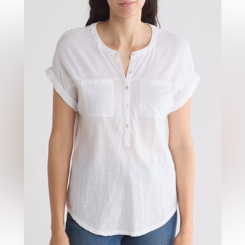 NWT Lucky Brand Women's Mixed Media Short Sleeve Cotton & Modal Henley - size XS